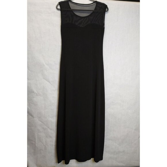 Get Laud Maxi Dress M Bodycon Black Sheer Mesh Top Sweetheart Stretch Sleeveless - Picture 5 of 12